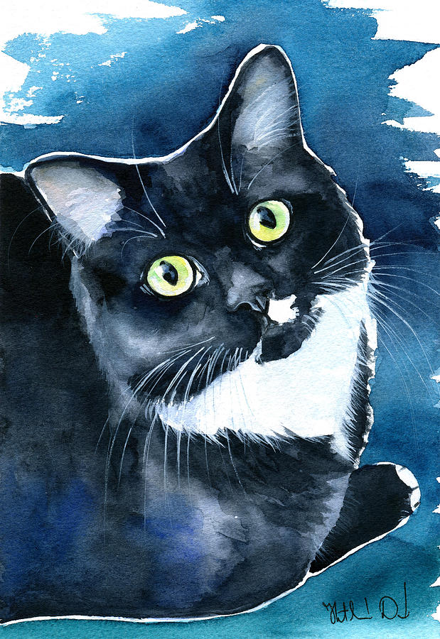 Cat Painting - Mystical Marina Fluffy Tuxedo Cat Painting by Dora Hathazi Mendes