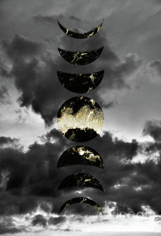 Nature Mixed Media - Mystical Moon Phases #1 #gold #black #decor #art  by Anitas and Bellas Art