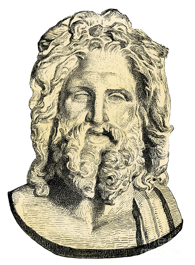 Myths And Legends Representation Of Zeus (jupiter), God Of Greek (or Roman) Mythology Reproduction Of A Bust Preserved In The Vatican Drawing by American School