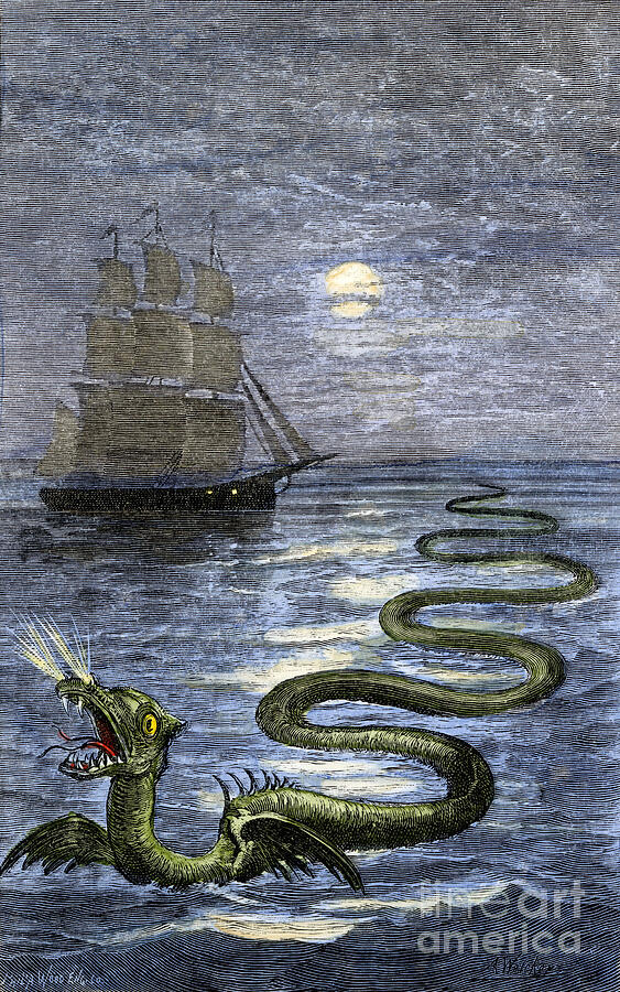 Myths And Legends Sea Monster Sea Snake Draws From A Book By Hans Egidius Colourful Engraving Of The 19th Century Drawing by American School