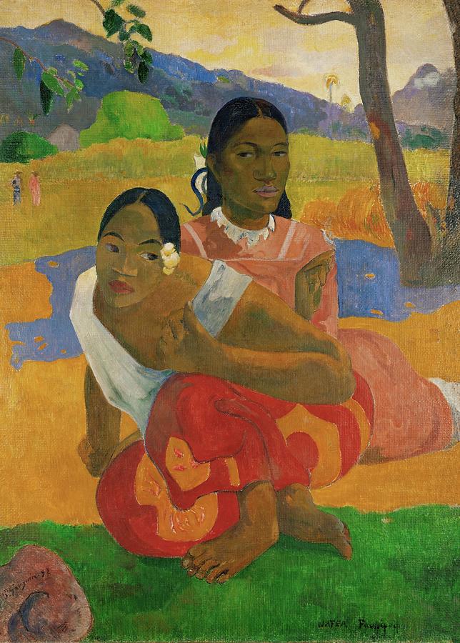 Nafea Faaipoipo -When are you getting married?-. Two young Tahitian women, -1892-. Painting by Eugene Henri Paul Gauguin -1848-1903- Nafea Faaipoipo -When are you getting married?-. Two young Tahitian women, -1892-. Painting by Eugene Henri Paul Gauguin -1848-1903-