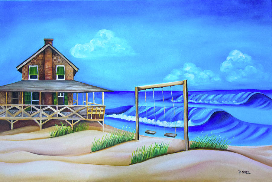 Nags Head Cottage with Swings Painting by Barbara Noel