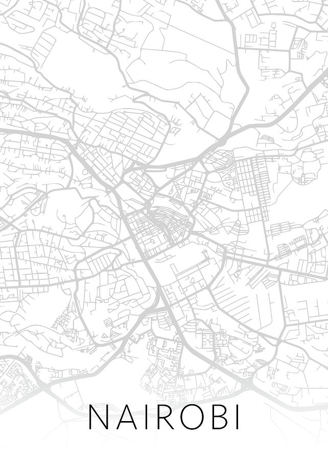 Nairobi Kenya City Map Black and White Street Series Mixed Media by Design Turnpike