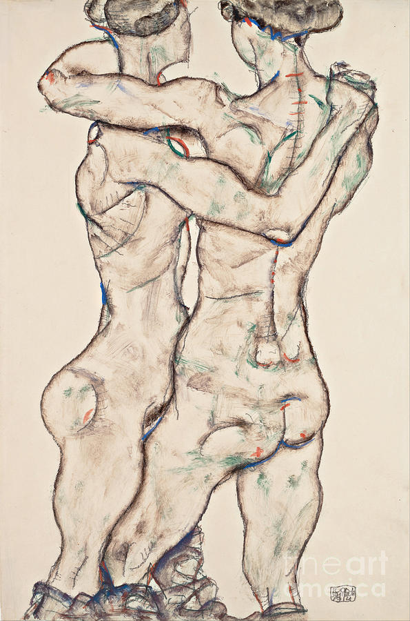Naked Girls Embracing, 1914. Artist Drawing by Heritage Images