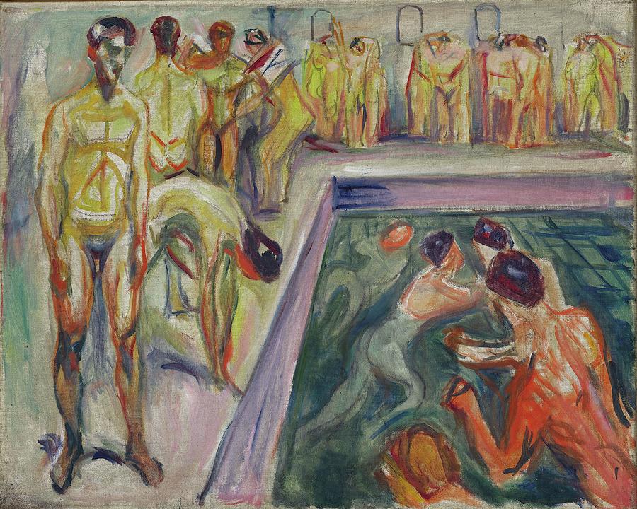 Naked Men In Swimming Pool Painting by Edvard Munch Naked Men In Swimming Pool Painting by Edvard Munch