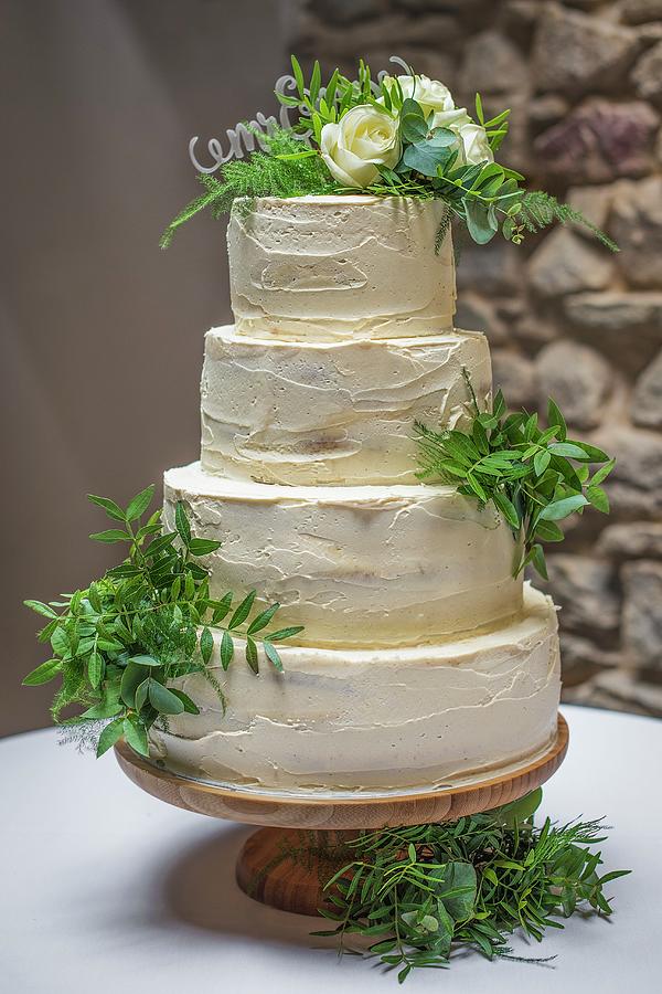 Naked Wedding Cake On A Cake Stand Photograph by Magdalena Hendey