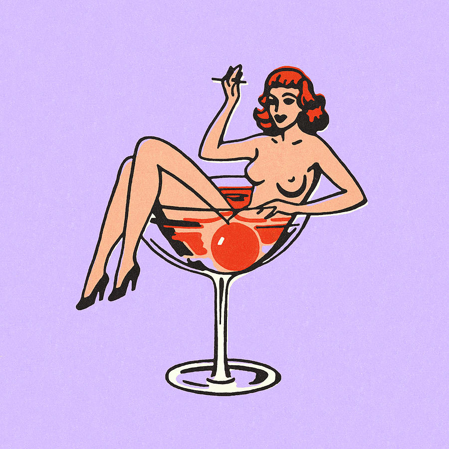 Las Vegas Drawing - Naked Woman Sitting in a Cocktail Glass by CSA Images