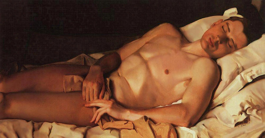 Naked Young Man - B. Snezhkovsky Painting by Konstantin Somov
