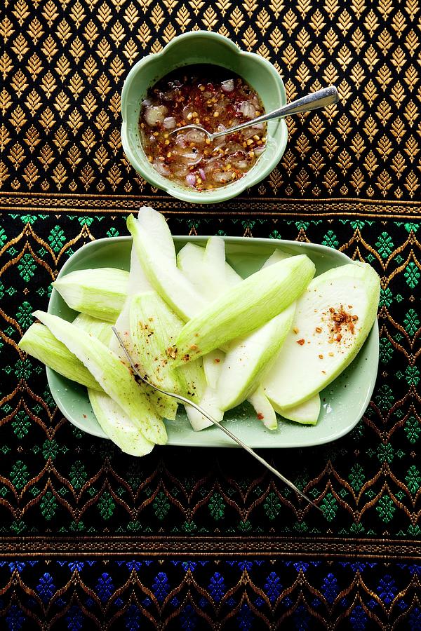 Nam Jim Mamuang Pla Waan green Mango With A Sweet Chilli Dip, Thailand Photograph by Michael Wissing