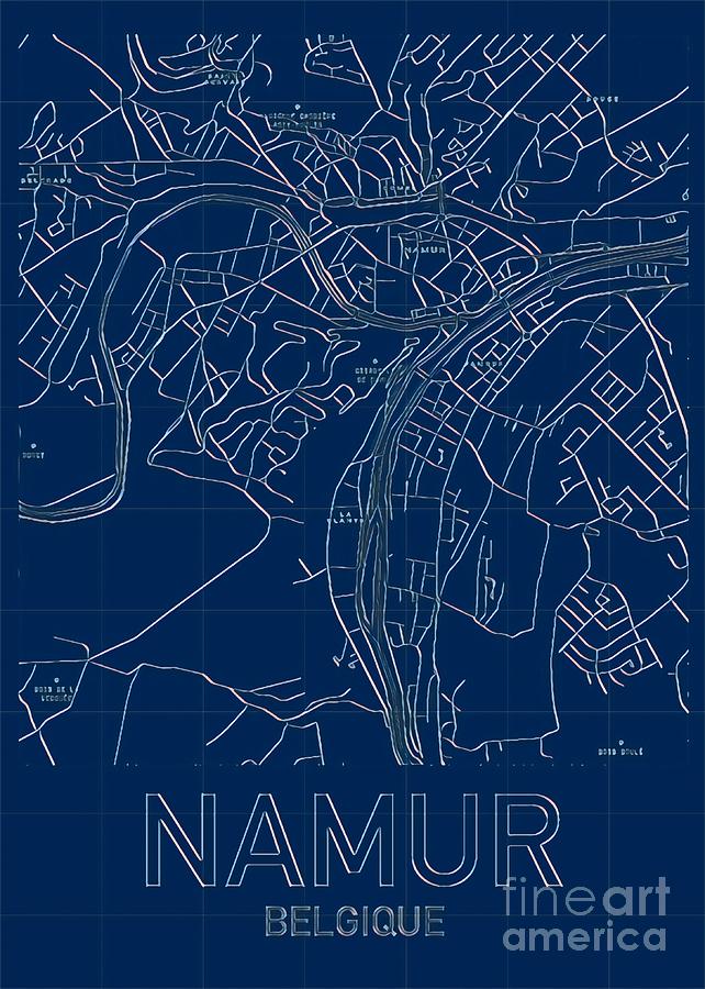 Namur Blueprint City Map Digital Art by HELGE Art Gallery