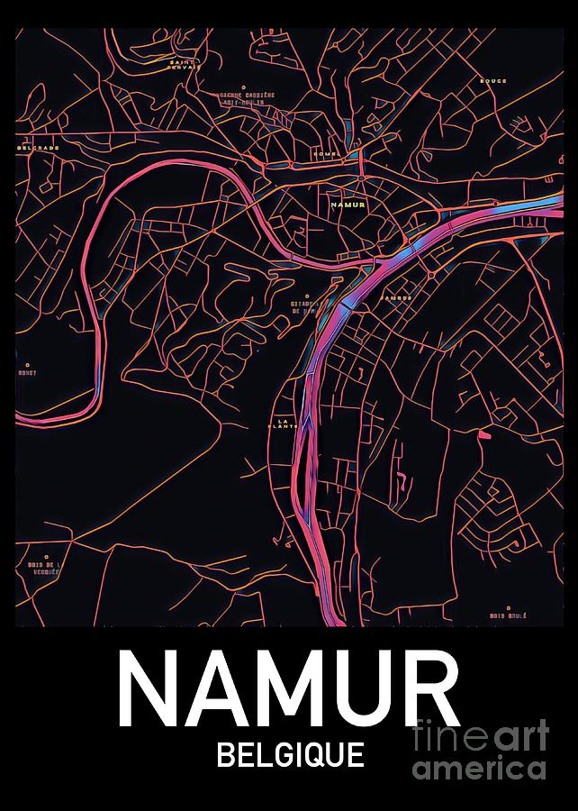 Namur City Map Digital Art by HELGE Art Gallery