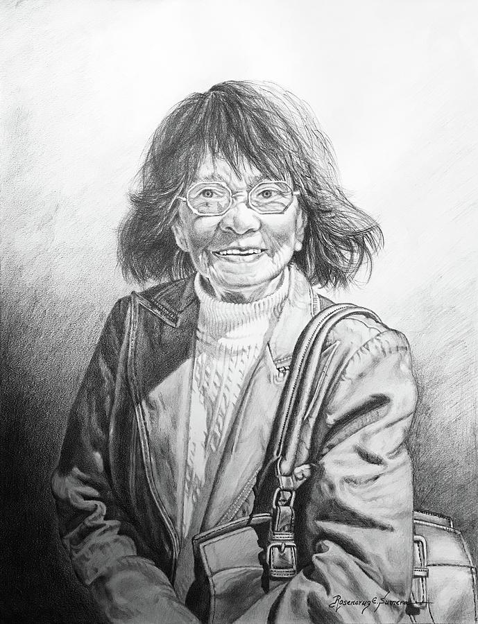Portrait Drawing - Nana my 92-year old mom by Rosencruz  Sumera