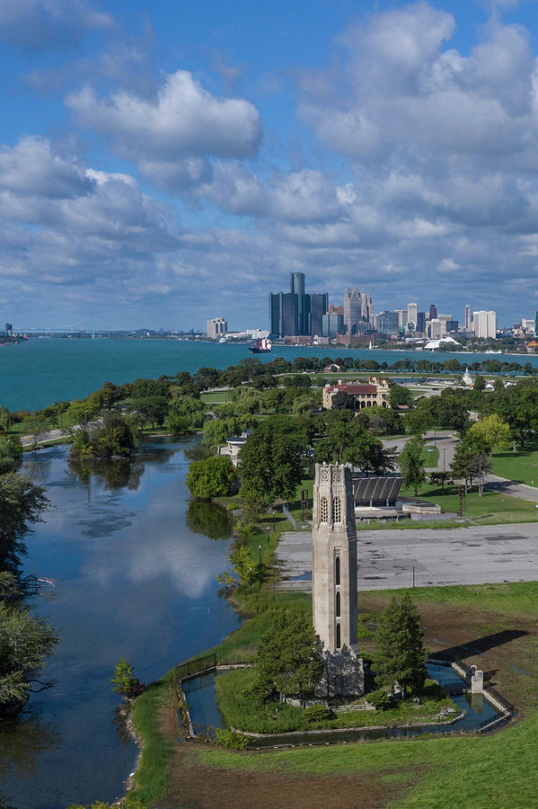 Nancy Brown Peace Carillon Tower and Detroit  Photograph by John McGraw