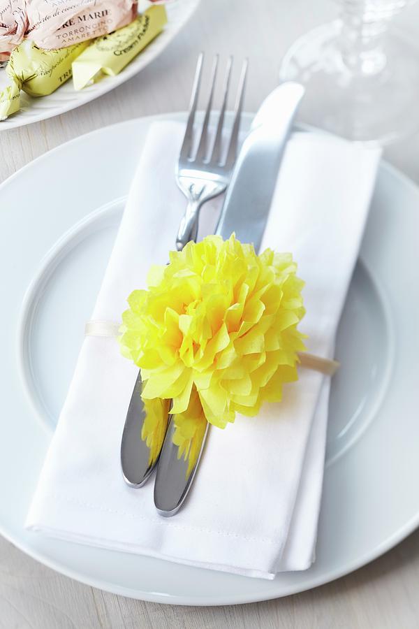 Napkin Ring Decorated With Tissue Paper Pompom Photograph by Franziska Taube