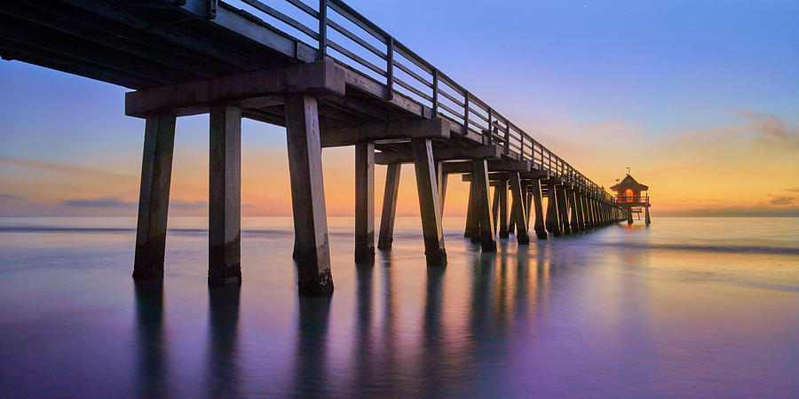 Sunset Photograph - Naples Pier Panoramic IIi by Moises Levy