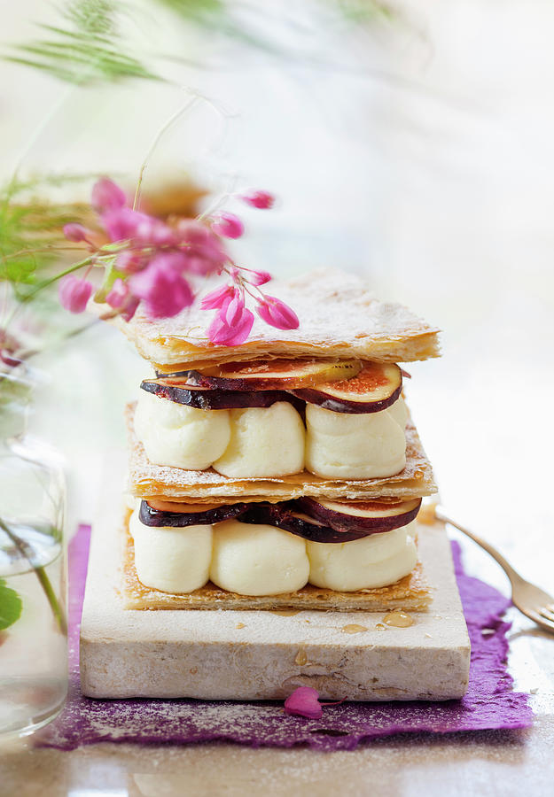Napoleon Slices With Puff Pastry, Buttercream And Figs Photograph by Danny Lerner