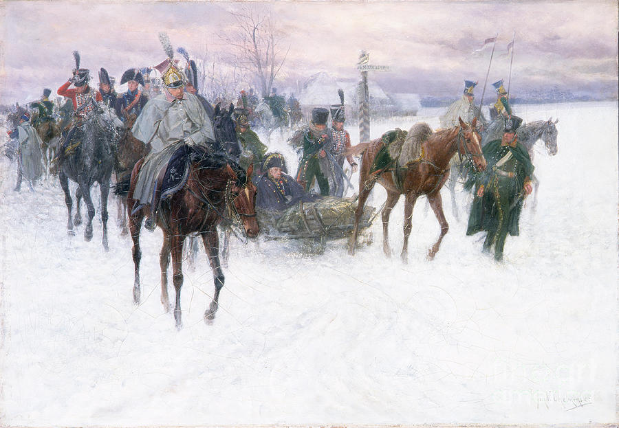 Napoleons Troops Retreating From Moscow, 1888-89 Painting by Jan Van Chelminski