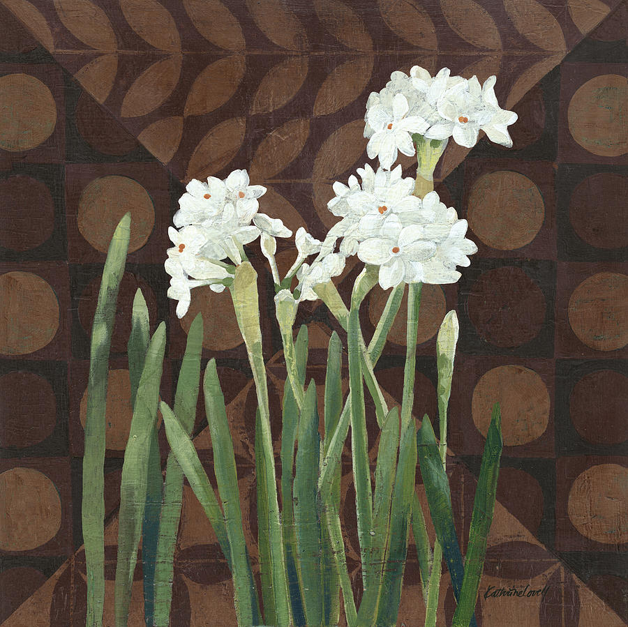 Flower Painting - Narcissus On Brown II by Kathrine Lovell