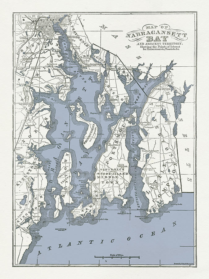 Map Mixed Media - Narragansett Bay Map II by Wild Apple Portfolio