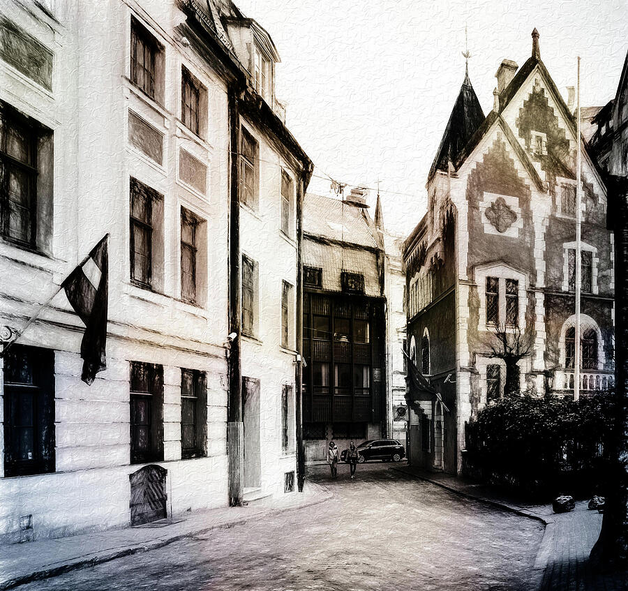  Narrow Streets Of Riga Latvia  Mixed Media by Aleksandrs Drozdovs