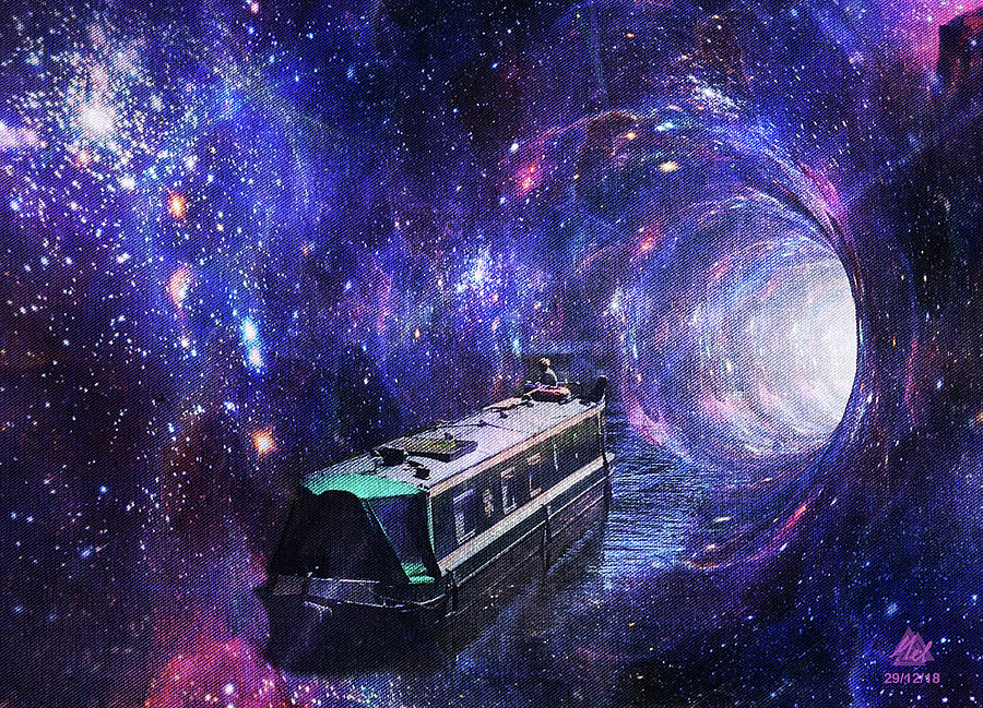 Narrowboat in a wormhole. Digital Art by Mel Beasley