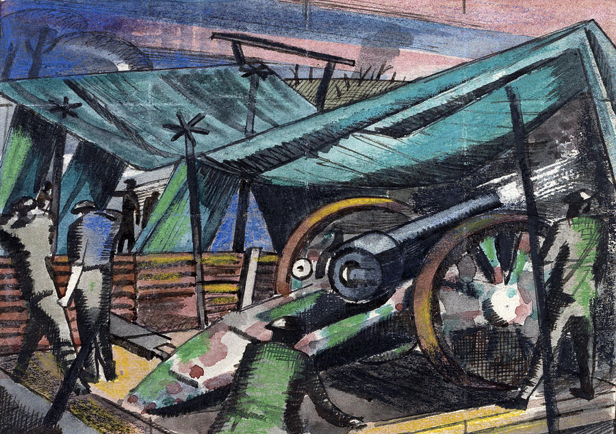 A Howitzer Firing, 1918 Painting by Paul Nash