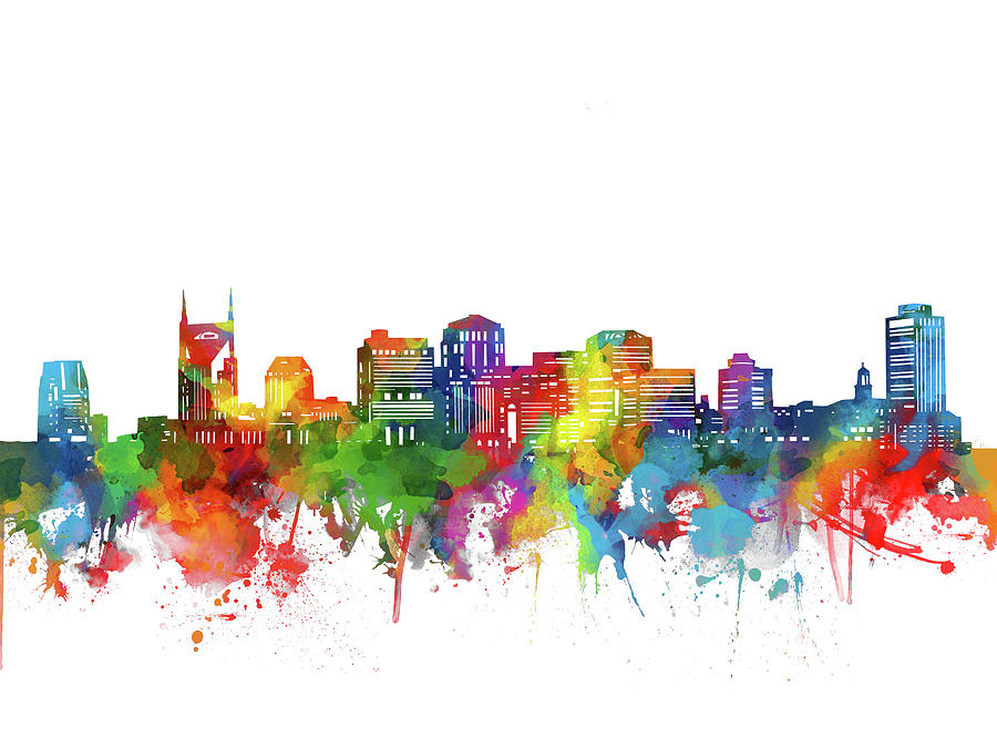 Nashville Digital Art - Nashville City Skyline Watercolor by Bekim M