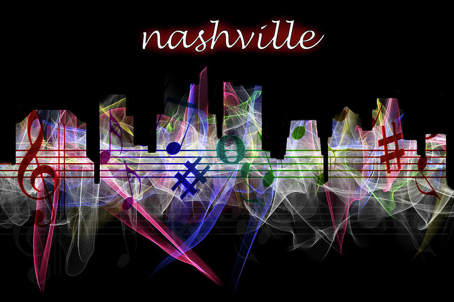 Nashville Skyline Art with script Photograph by Debra and Dave Vanderlaan