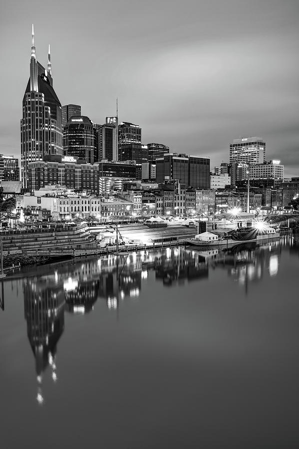 Nashville Skyline On the Cumberland River - Monochrome Edition Photograph by Gregory Ballos