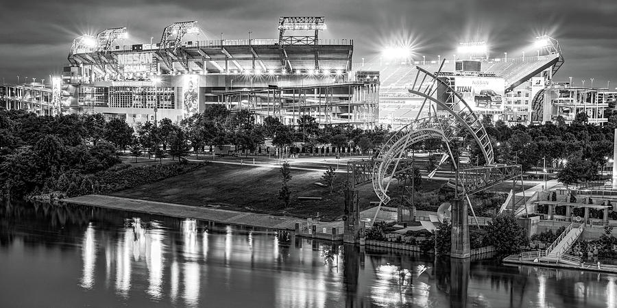 Tennessee Titans Photograph - Nashville Tennessee Football Stadium Panoramic - Black and White by Gregory Ballos