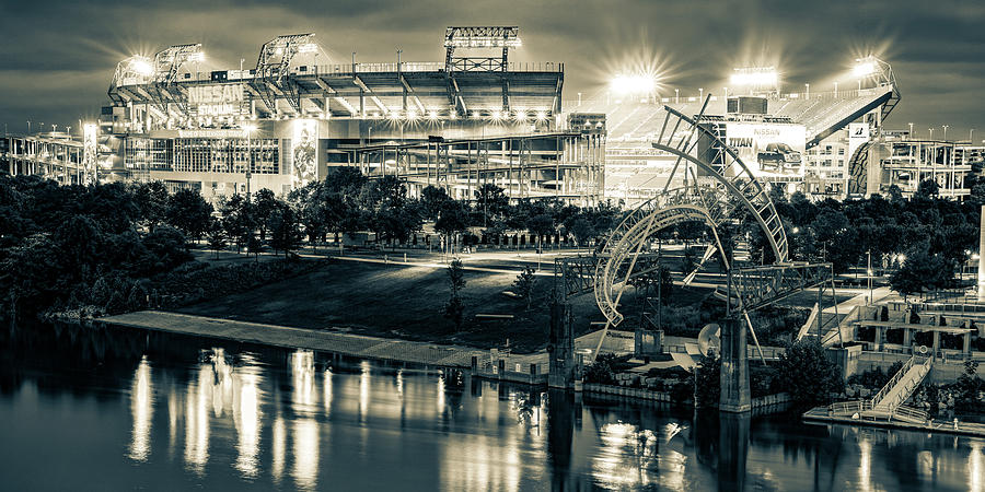 Tennessee Titans Photograph - Nashville Tennessee Football Stadium Panoramic - Sepia by Gregory Ballos