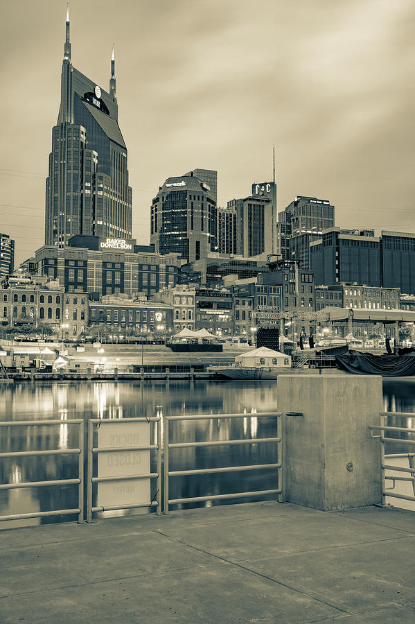 Nashville Tennessee From The Docks Of The East Bank In Sepia Photograph