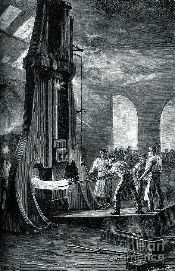 Nasmyths Steam Hammer At Work, C1880 Drawing by Print Collector