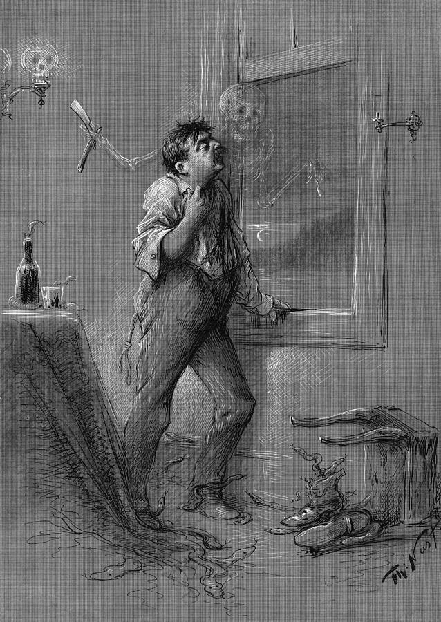 His attempt at suicide, not due to remorse but J.J. Drawing by Thomas Nast