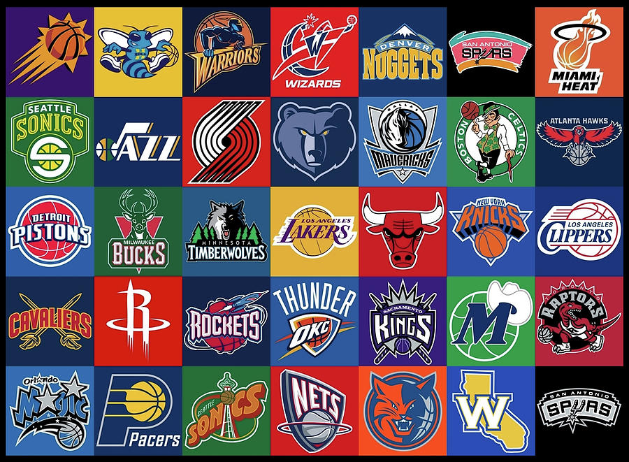 National Basketball Association Background Logo Teams Mixed Media by Movie Poster Prints