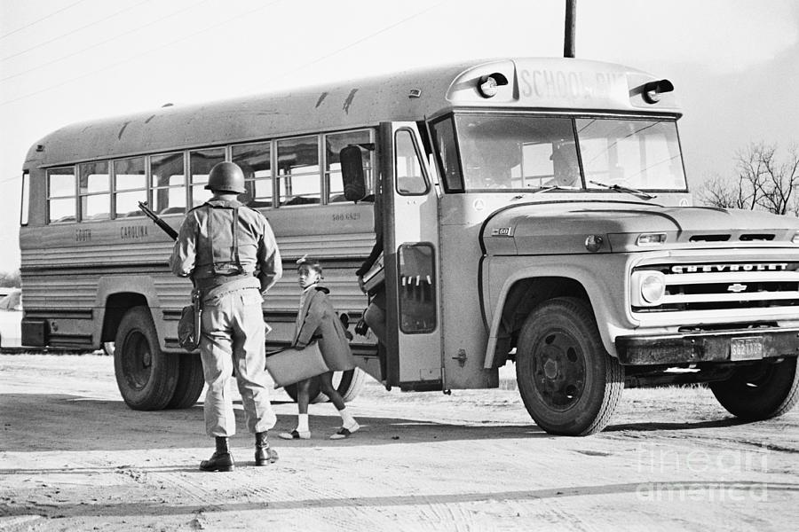 National Guardsman Meeting School Bus Photograph by Bettmann