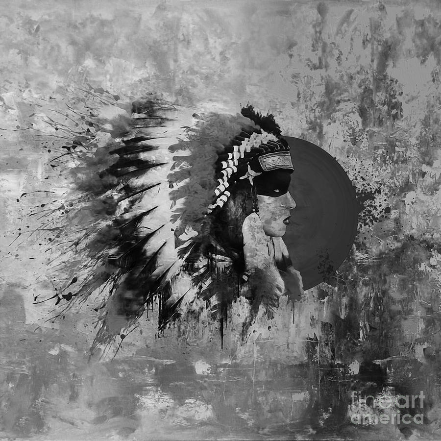 Native American art Black n White  Painting by Gull G