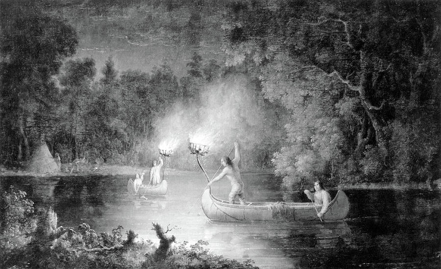 Native American Indians Fishing Painting by Science Source