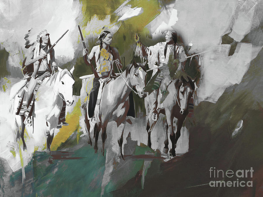 Native American on Horses 012 Painting by Gull G