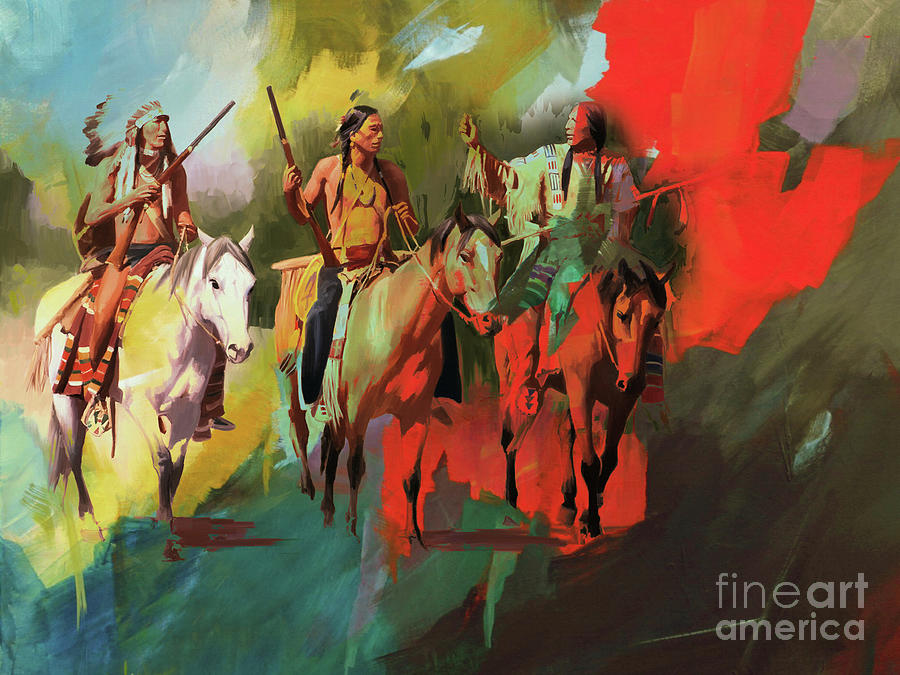 Native American on Horses  Painting by Gull G