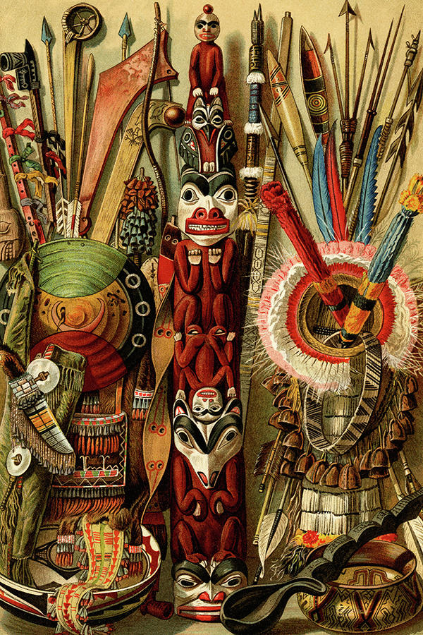 Native American Ornaments & Weapons Painting by F.W.  Kuhnert