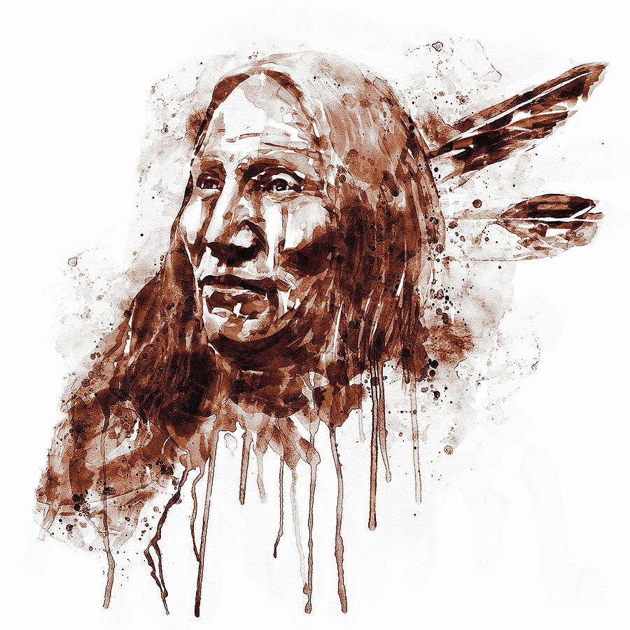 Native American Portrait Sepia Tones Painting by Marian Voicu