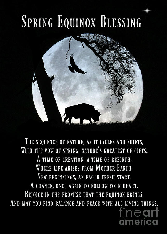 Native American Inspired Spring Equinox Blessings Poem with Buffalo, Moon and Raven Photograph by Stephanie Laird