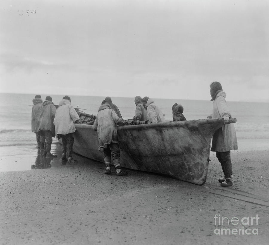 Native Americans Launching A Whale Boat At Cape Prince Of Wales, Alaska, C.1929 Photograph by Edward Sheriff Curtis