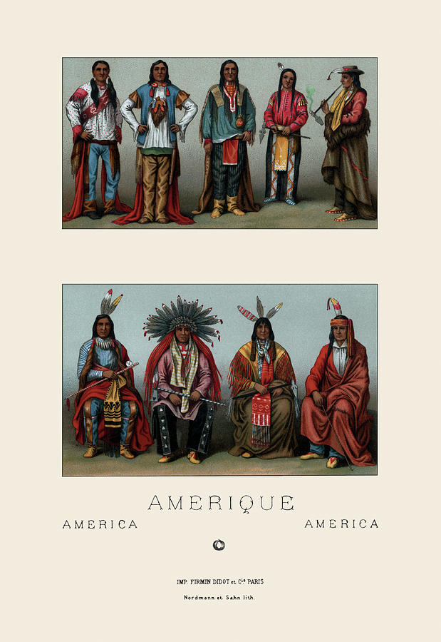 Native Americans of Mississippi and Colorado Painting by Auguste Racinet