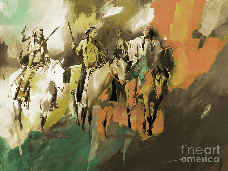 Native Americans On horses art  Painting by Gull G