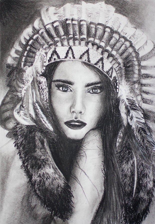 Native Beauty Drawing by Justine Glesener - Fine Art America