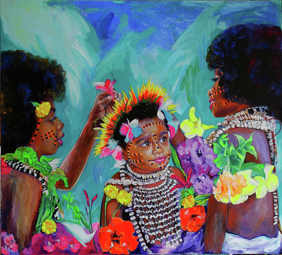 Native girls, Papua New Guinea Painting by Koro Arandia