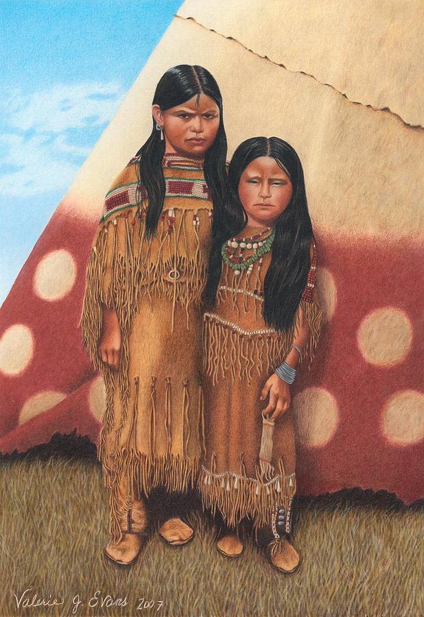 Native Sisters Painting by Valerie Evans