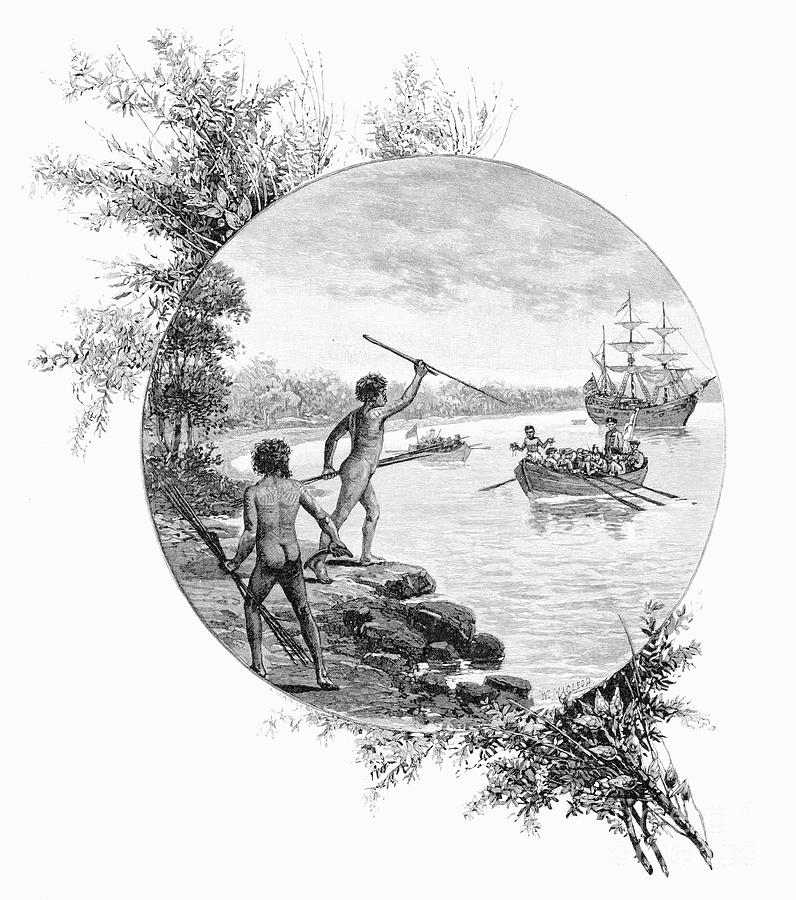 Natives Opposing Captain Cooks Landing Drawing by Print Collector